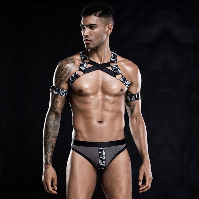Ropa de noche atractiva del juego del papel de la correa de arnés del sexo del sistema de la ropa interior del mono del chaleco del ′ s de los hombres