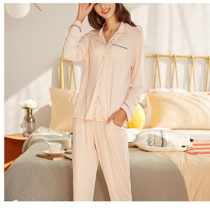 Ropa de noche larga del algodón de las mujeres de la manga de los pijamas de dos piezas modales de la tela