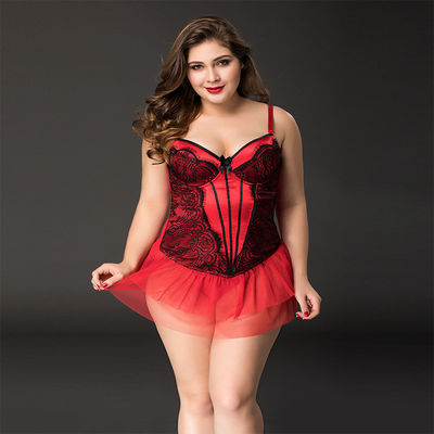 Sin mangas floral del cordón de la ropa interior atractiva grande roja primera de la ropa interior 85kg XXXL