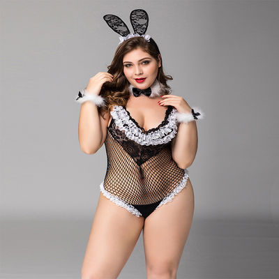 Pijamas grandes más el cordón Mesh Bunny Girl Cute Sex de la lencería negra de la muñeca