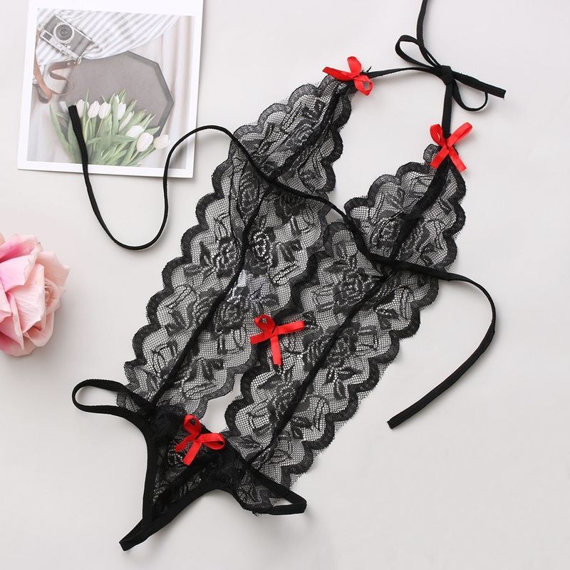 De tres puntos hecha punto atan ropa de noche sin mangas hecha punto floral de la lencería sexy