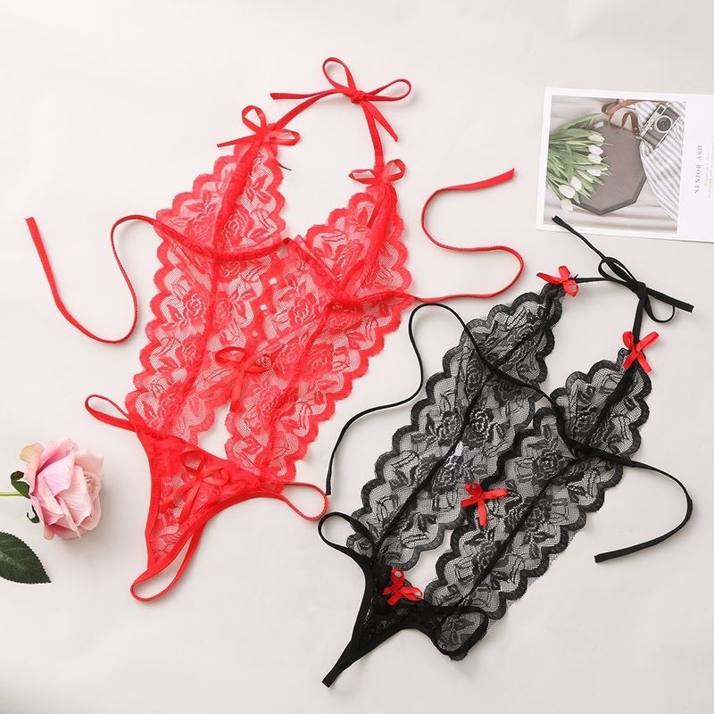 De tres puntos hecha punto atan ropa de noche sin mangas hecha punto floral de la lencería sexy