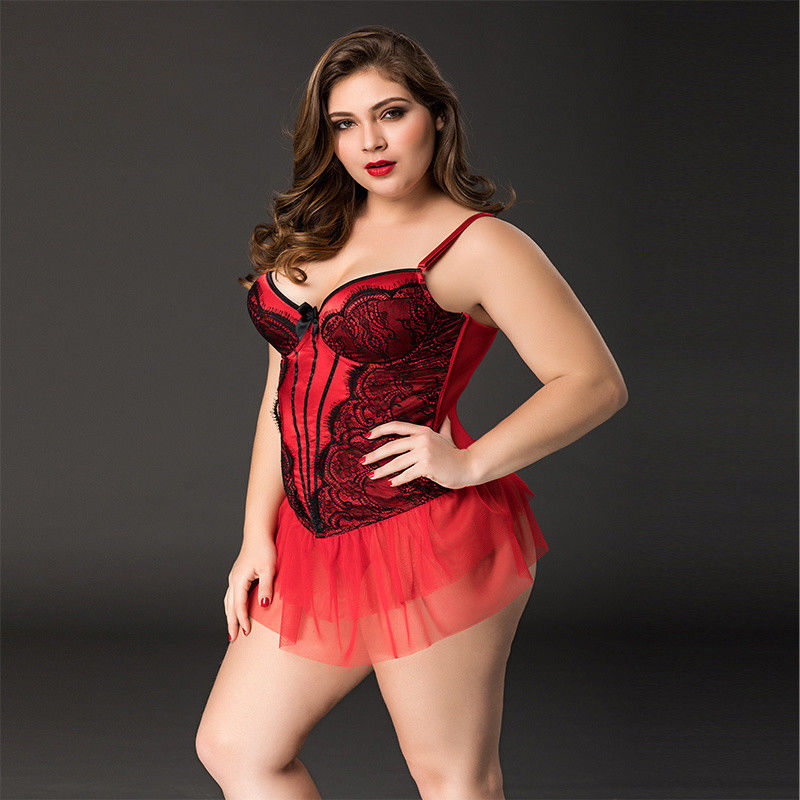 Sin mangas floral del cordón de la ropa interior atractiva grande roja primera de la ropa interior 85kg XXXL