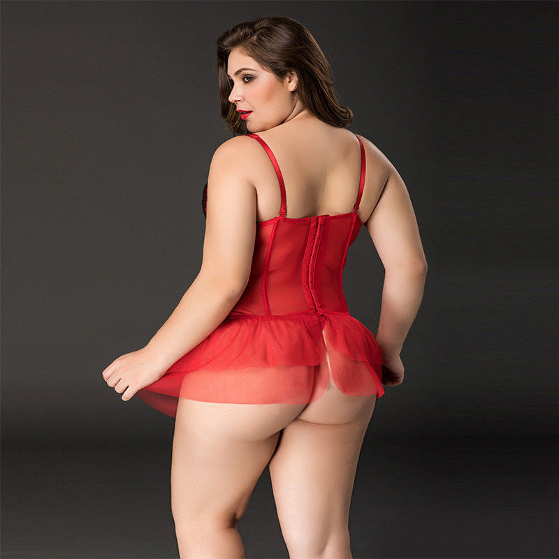 Sin mangas floral del cordón de la ropa interior atractiva grande roja primera de la ropa interior 85kg XXXL