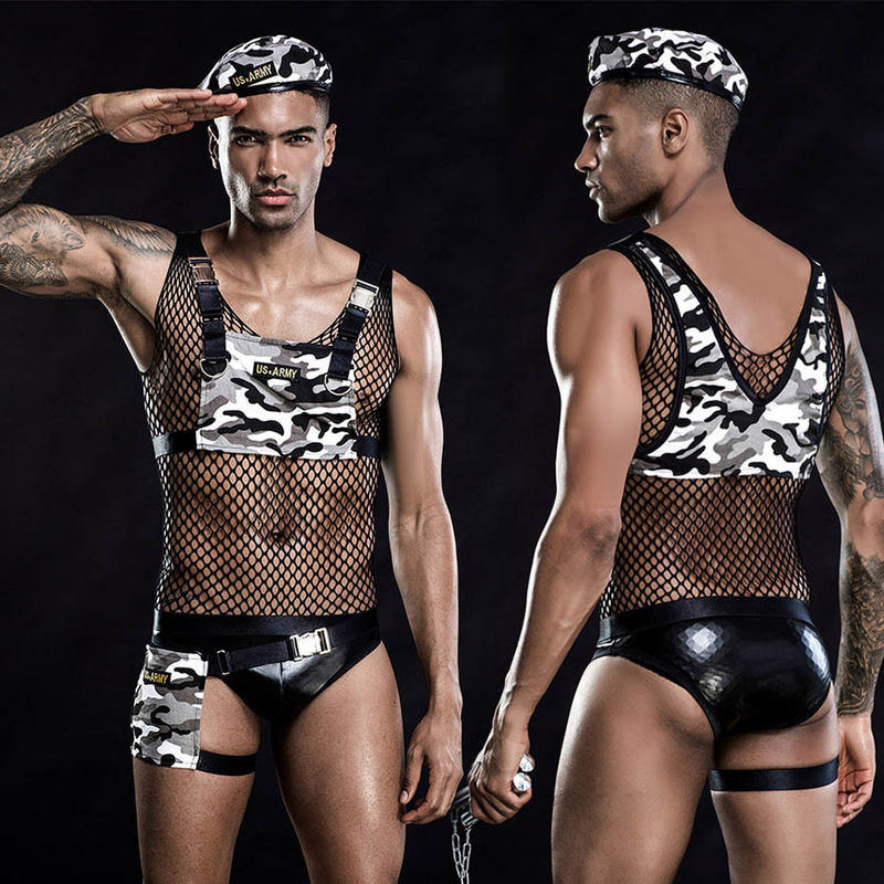 Uniforme militar militar erótico de Cosplay de la ropa interior atractiva de los hombres euro libres del tamaño