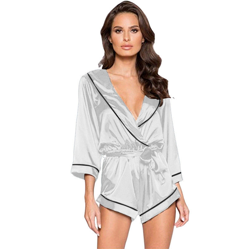 La ropa interior con cuello de pico profunda de XS los 66cm ata los camisones de seda del tamaño extra grande de las mujeres