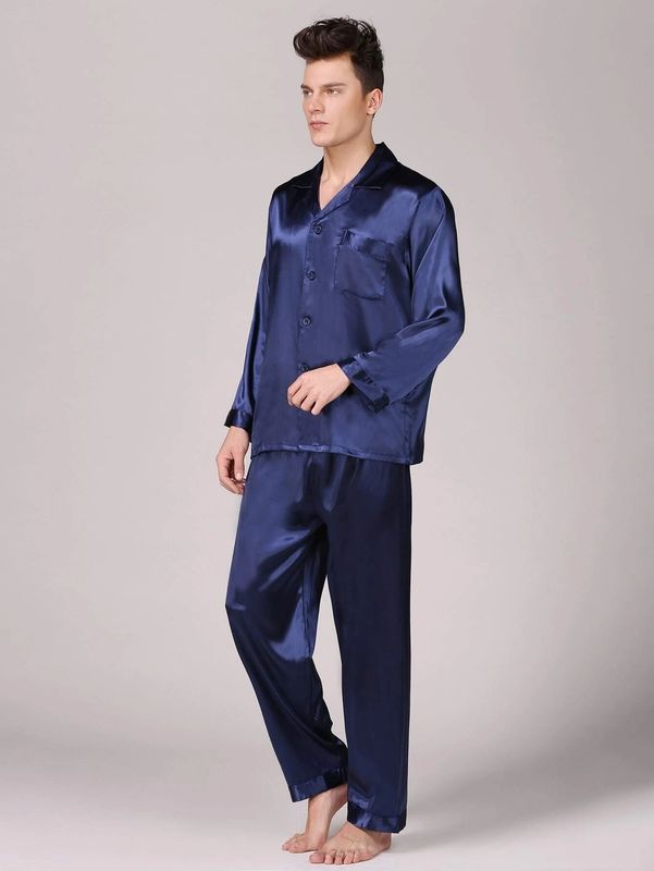 Salón para hombre de los pijamas de los pijamas del invierno caliente de seda para hombre de la ropa de noche de Setnotch