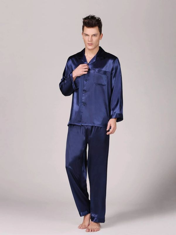 Salón para hombre de los pijamas de los pijamas del invierno caliente de seda para hombre de la ropa de noche de Setnotch