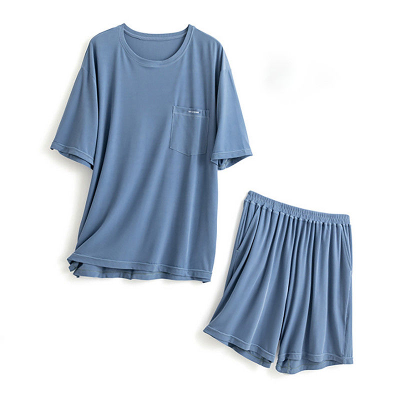 La ropa de noche para hombre de seda de XXL hizo punto el verano azul de Loungewear del traje de la noche del pecho del 114cm