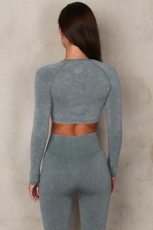 La ropa trasera de la yoga del gimnasio del cierre proveyó de costillas el busto inconsútil del traje los 58cm de la yoga