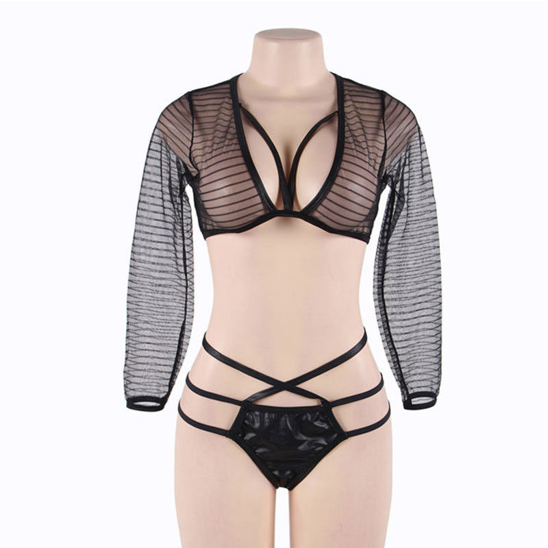 Sistema romántico erótico del sujetador del látex de Mesh Black See Though Custom de la mujer gorda a granel