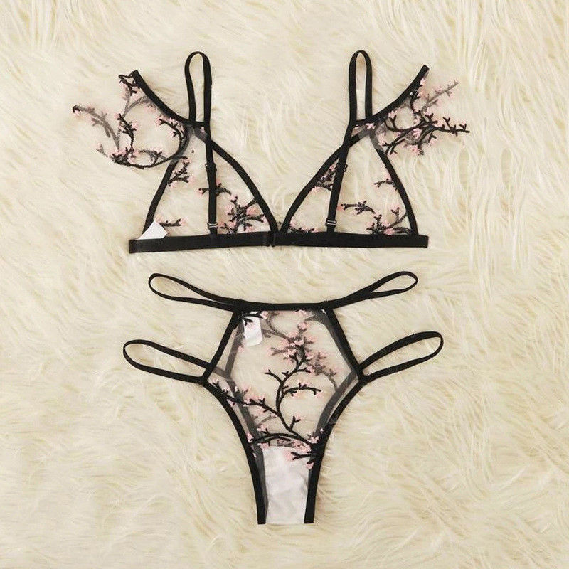 Cordón transparente atractivo antibacteriano respirable Bralette de la flor de la poliamida del cordón 82