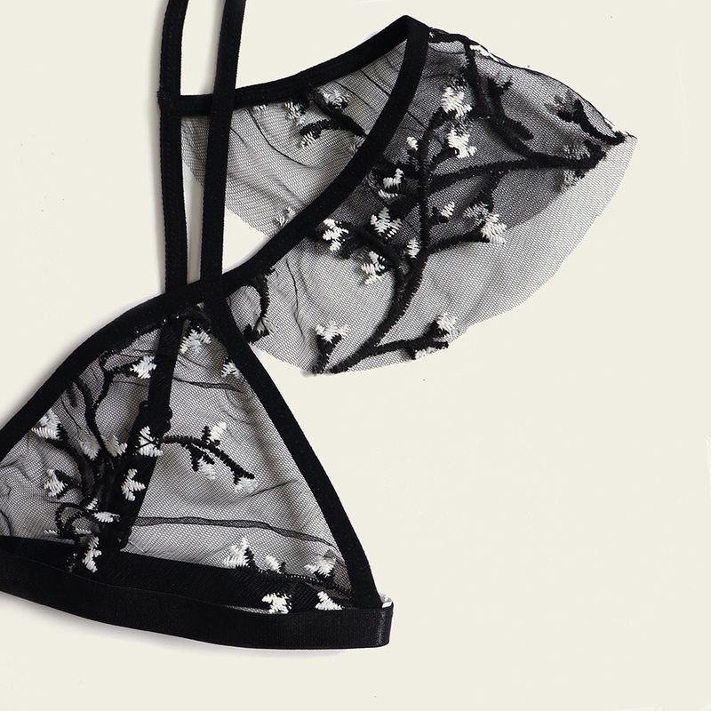 Cordón transparente atractivo antibacteriano respirable Bralette de la flor de la poliamida del cordón 82