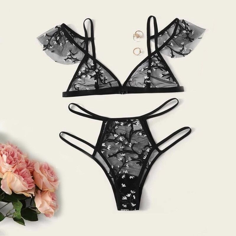 Cordón transparente atractivo antibacteriano respirable Bralette de la flor de la poliamida del cordón 82